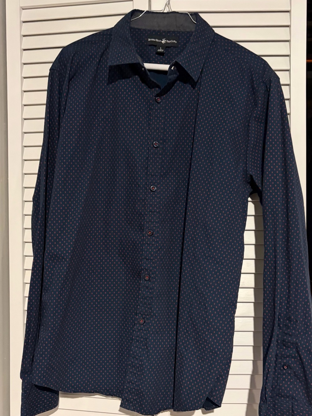 Beverly Hills Polo Club Navy Micro-Print Cotton Dress Shirt